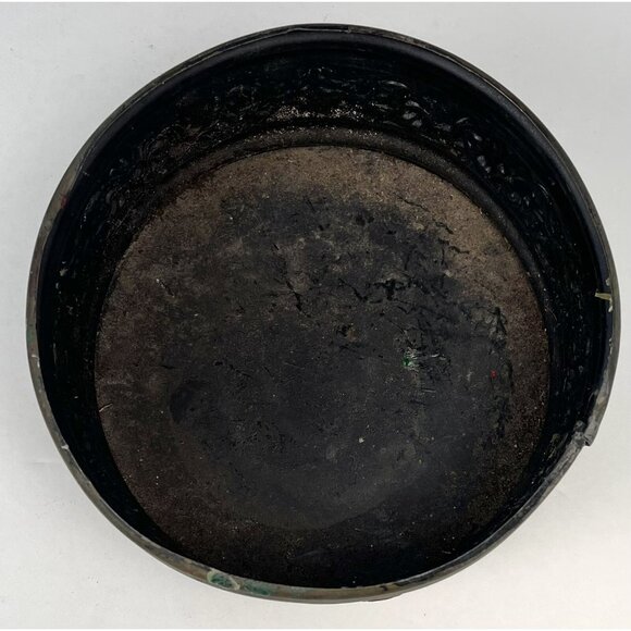 VTG 7"x5" Round Gold Painted Metal Footed PLANTER Pot Embossed Daisies Flowers - Picture 4 of 5